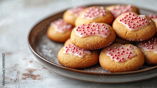 Wallpaper Mural Stack of round cookies with pink icing and sprinkles on a plate. Torontodigital.ca