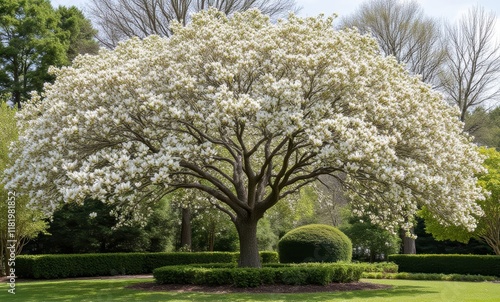 Magnificent blooming white magnolia tree photo