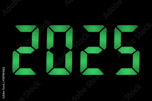 Bright green digital display showing the year 2025 against a black background, symbolizing future events and aspirations in the new year