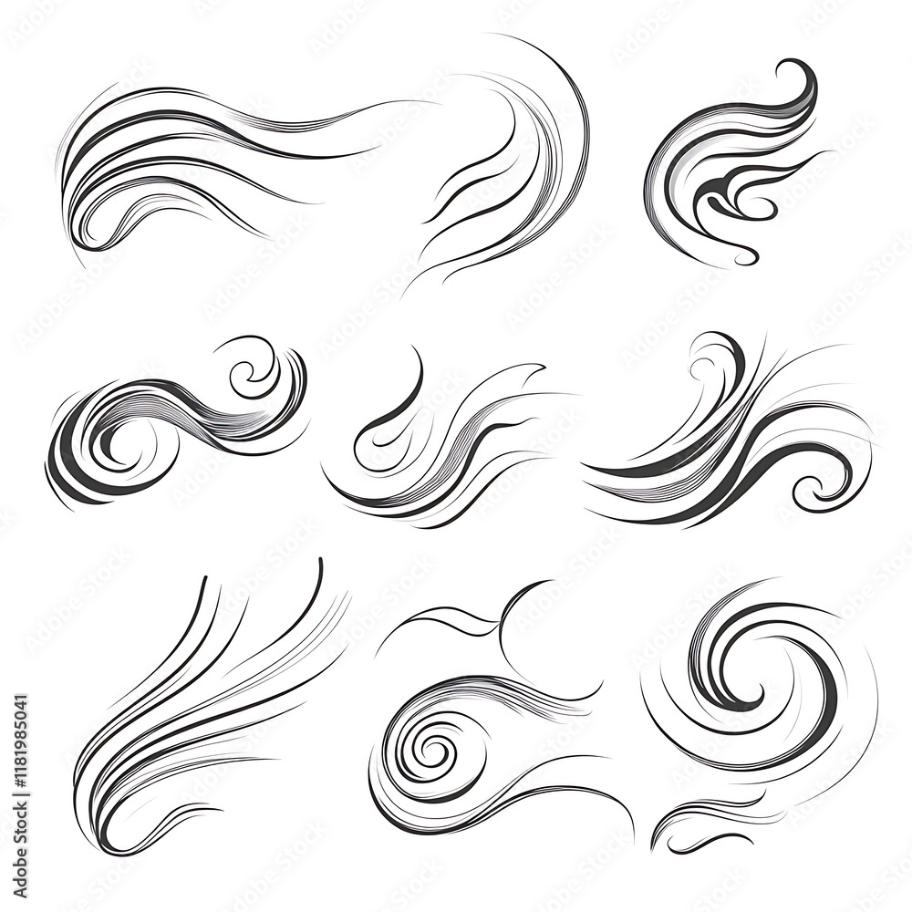 Fototapeta premium Set of decorative swirls and flowing lines for design elements
