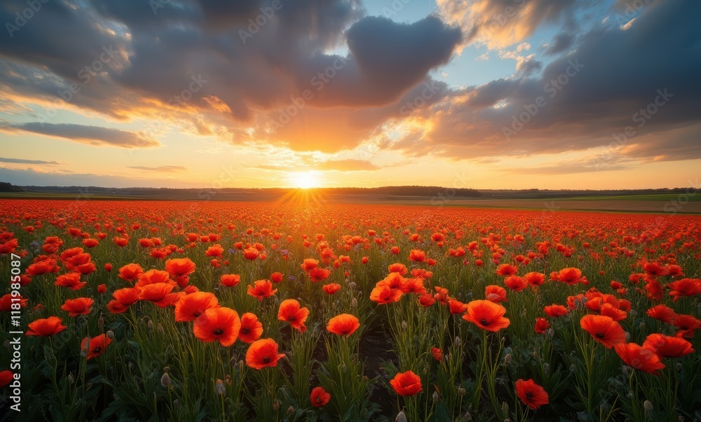 Vibrant sunset over poppy field Vibrant sunset over poppy field