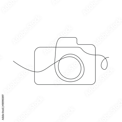 Digital camera continuous single linear style simple art drawing vector pro