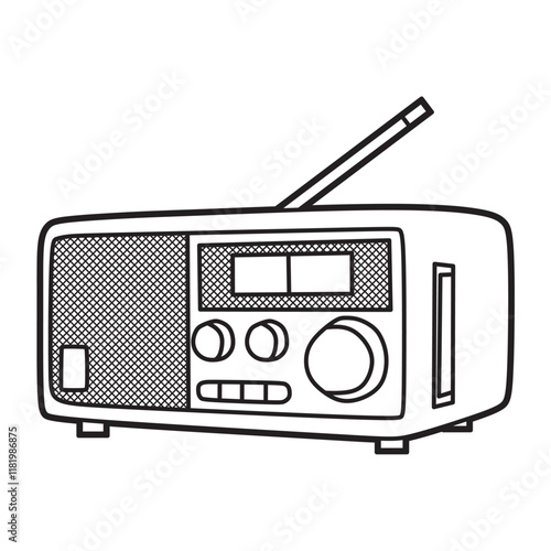 black and white vector image, line art, long box radio