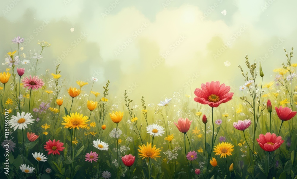 Vibrant wildflower meadow in springtime bloom Vibrant wildflower meadow in springtime bloom