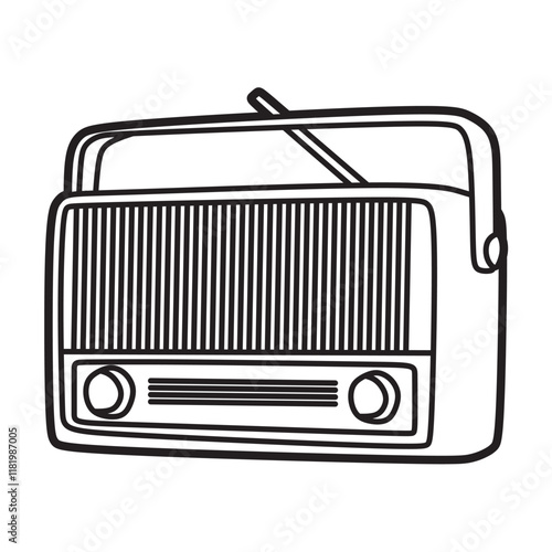 black and white vector image, line art, old model radio