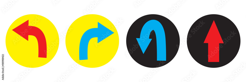 Vector illustration of tun arrows with curved and right-angle turns,color styles design. Vector illustration of tun arrows with curved and right-angle turns,color styles design.