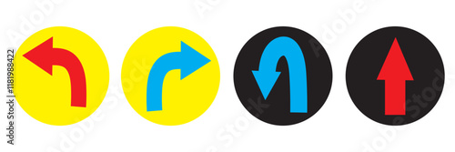 Vector illustration of tun arrows with curved and right-angle turns,color styles design.