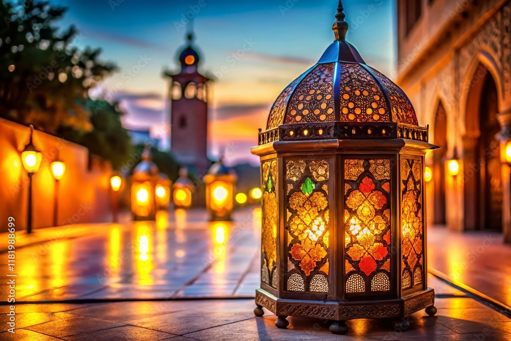 Ramadan Mubarak Banner: Illuminated Lantern, Festive Islamic Architecture Ramadan Mubarak Banner: Illuminated Lantern, Festive Islamic Architecture