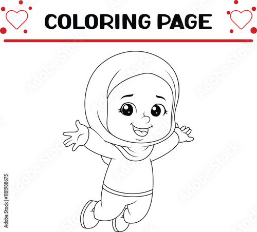 cute girl is jumping with excited expression coloring page for kids