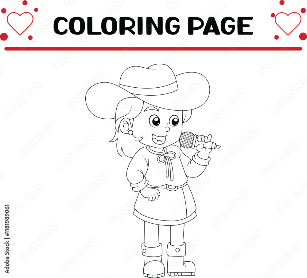 cute girl is singing country song while wearing cowboy hat coloring page for kids cute girl is singing country song while wearing cowboy hat coloring page for kids