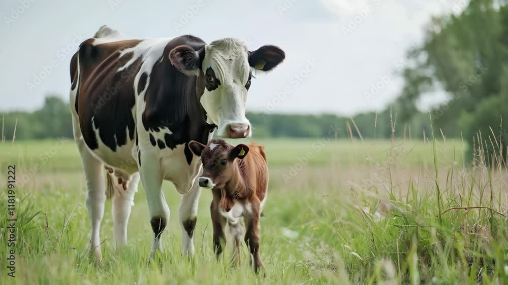 cow and little calf on the grass cow and little calf on the grass