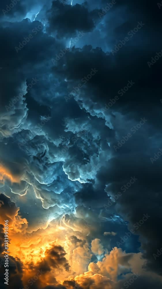 Lightning illuminating dramatic dark clouds at sunset Lightning illuminating dramatic dark clouds at sunset