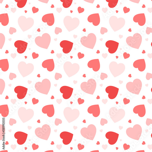 Seamless pattern with red hearts.Cute heart repeat pattern isolated on white background for happy Valentine's Day.Vector graphic illustration.Sweet love background.
