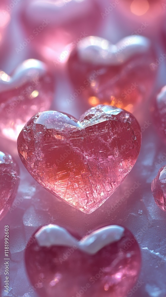 Obraz premium Pink Crystal Heart Shapes on Soft Background 