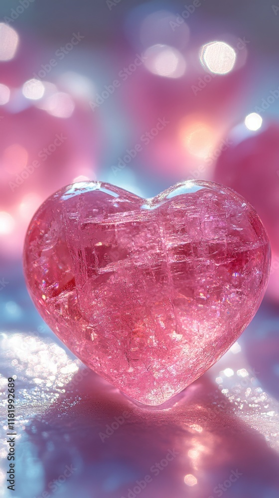 Obraz premium Glowing Pink Crystal Heart with Sparkles 