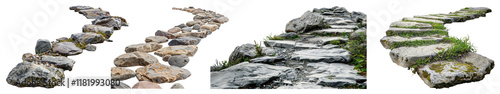 Rock pathway png cut out element set, transparent background