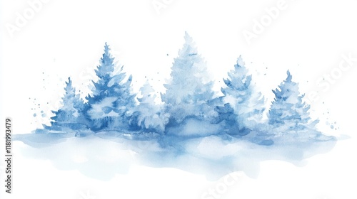 U.S. Snow Sculpting Week Winter wonderland: watercolor pine trees in snowy forest scene photo