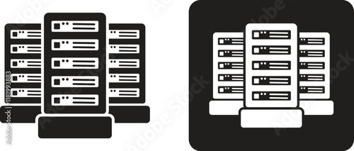 Set of data center server icons. Data center icon symbols with two different styles. Vector illustration