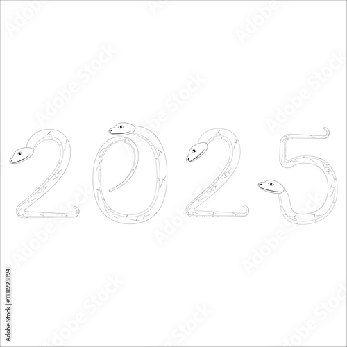 Chinese 2025 Contour White and Black New Year Numeric. Zodiac Asia Silhouette Snake