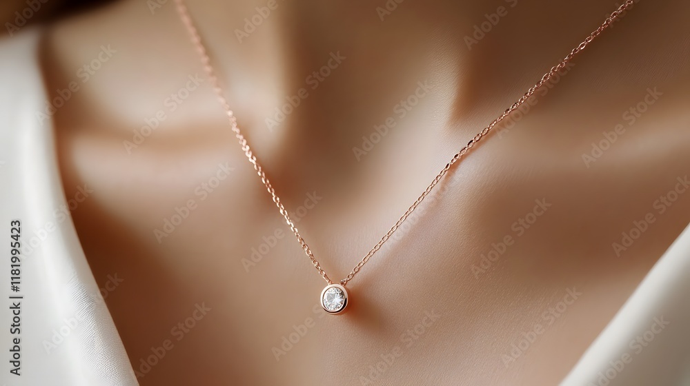 Delicate Rose Gold Necklace with Simple Clear Pendant Close-Up Delicate Rose Gold Necklace with Simple Clear Pendant Close-Up