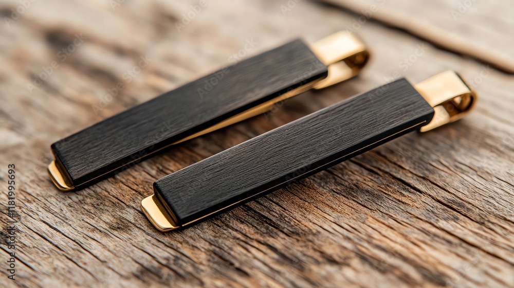Afrotextured clipins, deep ebony, glowing softly against a rustic wooden surface Afrotextured clipins, deep ebony, glowing softly against a rustic wooden surface
