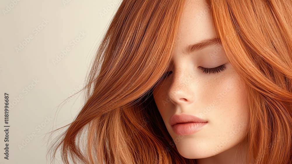Naklejka premium Afrotextured hair extensions in a rich auburn shade, glowing under warm studio lights