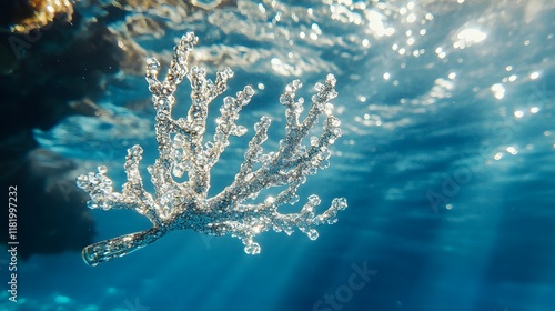 Stunning Coral Formation Illuminated by Sunlight Underwater photo