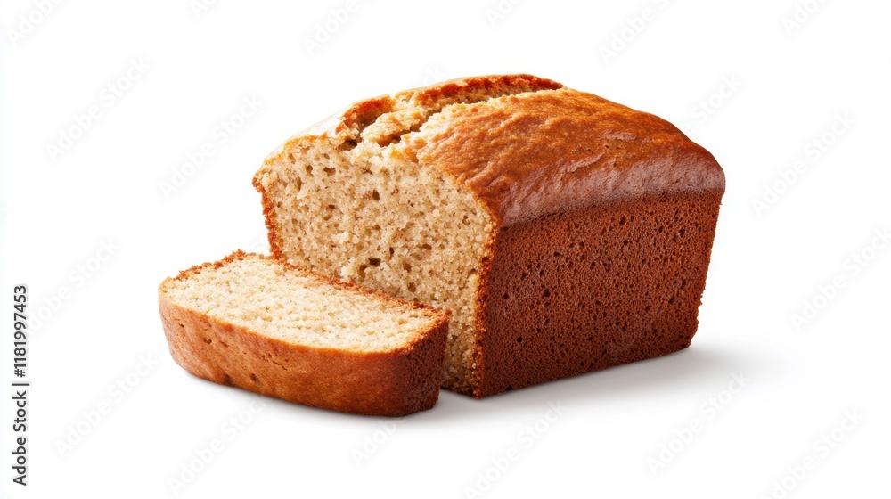 Freshly Baked Loaf of Brown Sweet Bread with Slice Removed Freshly Baked Loaf of Brown Sweet Bread with Slice Removed