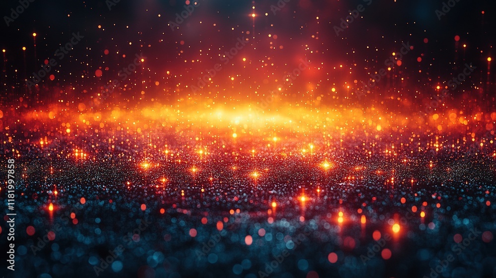 A vibrant, glowing abstract scene with sparkling particles and a warm color gradient. A vibrant, glowing abstract scene with sparkling particles and a warm color gradient.