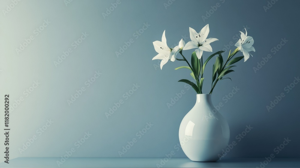 A clear glass vase is filled with delicate white flowers and green stems, A clear glass vase is filled with delicate white flowers and green stems,