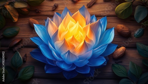 This image shows the essence of 'Sustainability Through Technology', portrayed not through a literal smart home, but through the symbolic beauty of a blossoming lotus The vibrant flower symbolizes