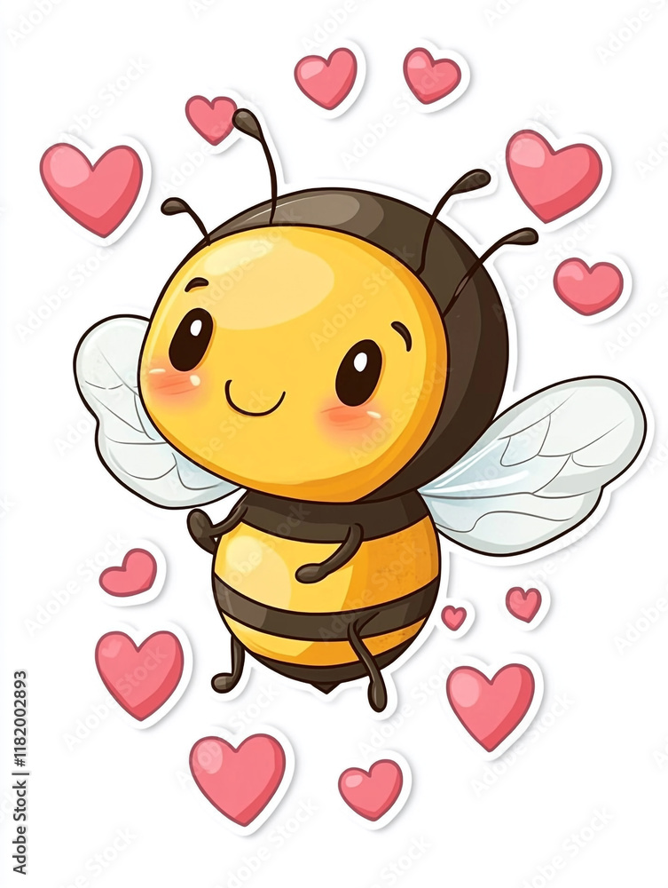 A cartoon bee with a red heart shape on a white background. A cartoon bee with a red heart shape on a white background.