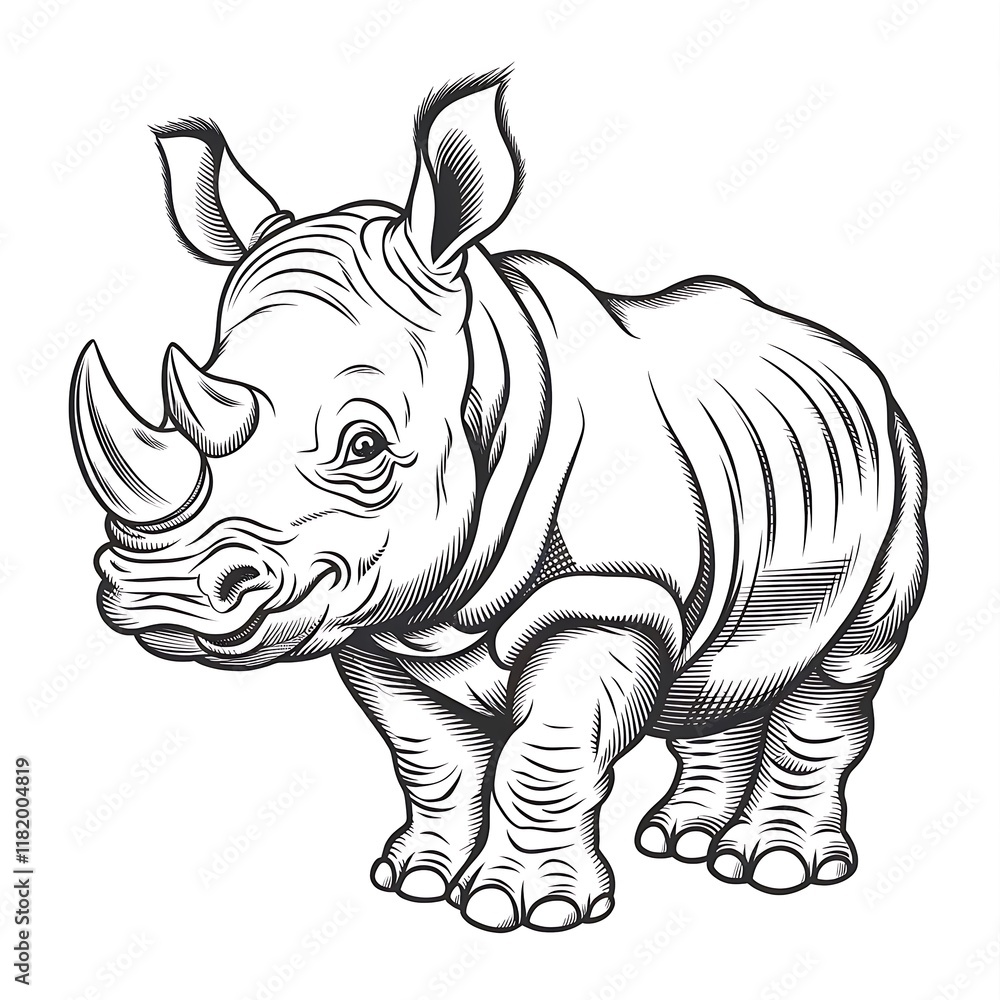 Fototapeta premium rhino art cartoon coloring page