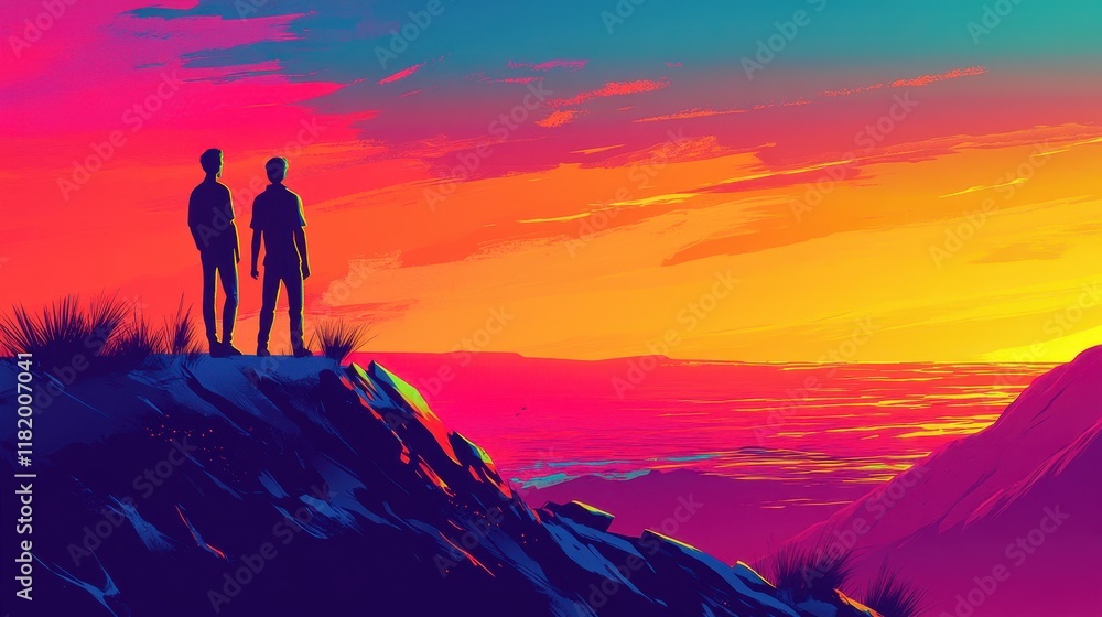 Vibrant Sunset Over Ocean from Cliff Edge Vibrant Sunset Over Ocean from Cliff Edge