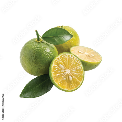 Group of immature orange fruit in triangle or pyramid composition