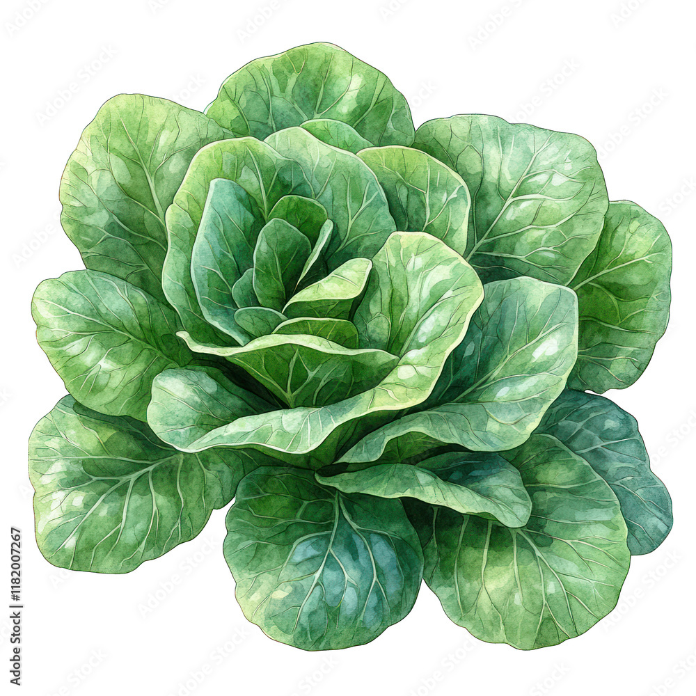 Obraz premium A fresh, green head of lettuce showcasing its vibrant leaves.