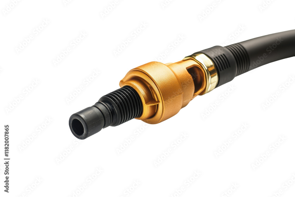 High-quality hose connector ready for gardening or industrial use in a cozy workshop setting High-quality hose connector ready for gardening or industrial use in a cozy workshop setting
