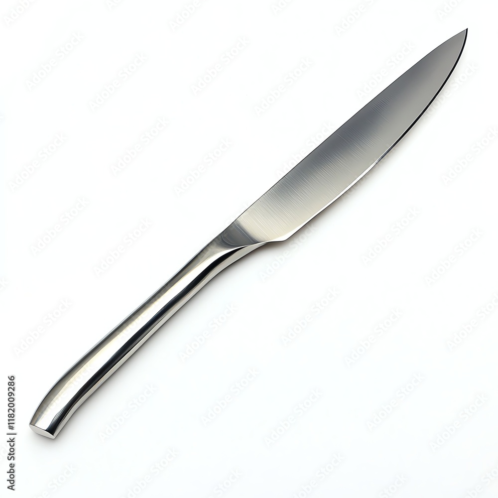 Sharply designed stainless steel knife with polished handle, white isolate background Sharply designed stainless steel knife with polished handle, white isolate background