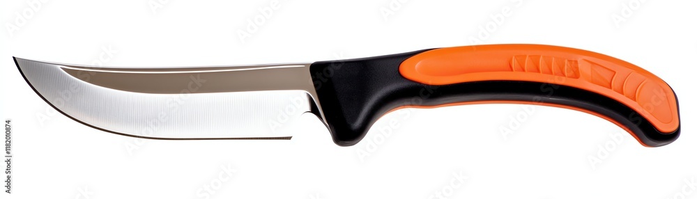 Curved knife with orange handle, isolated on white background. Curved knife with orange handle, isolated on white background.