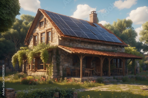 Wallpaper Mural Old house with solar panels on the roof Torontodigital.ca