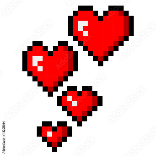 Icône de 4 coeurs style pixel art