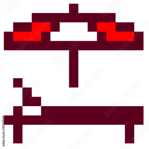 Icône de chaise longue et parasol style pixel art