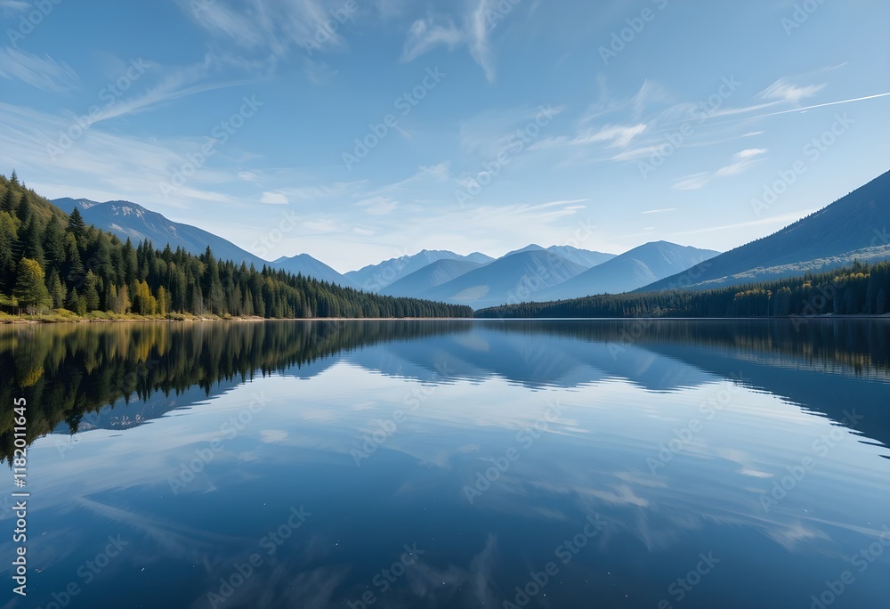 Naklejka premium Lake with calm waters and perfect reflection