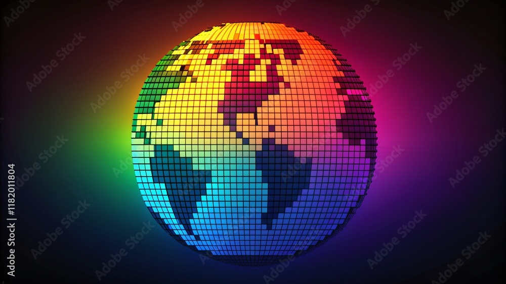 Retro Pixel Art Globe Silhouette: 8-Bit Gaming Style World Map Logo Retro Pixel Art Globe Silhouette: 8-Bit Gaming Style World Map Logo