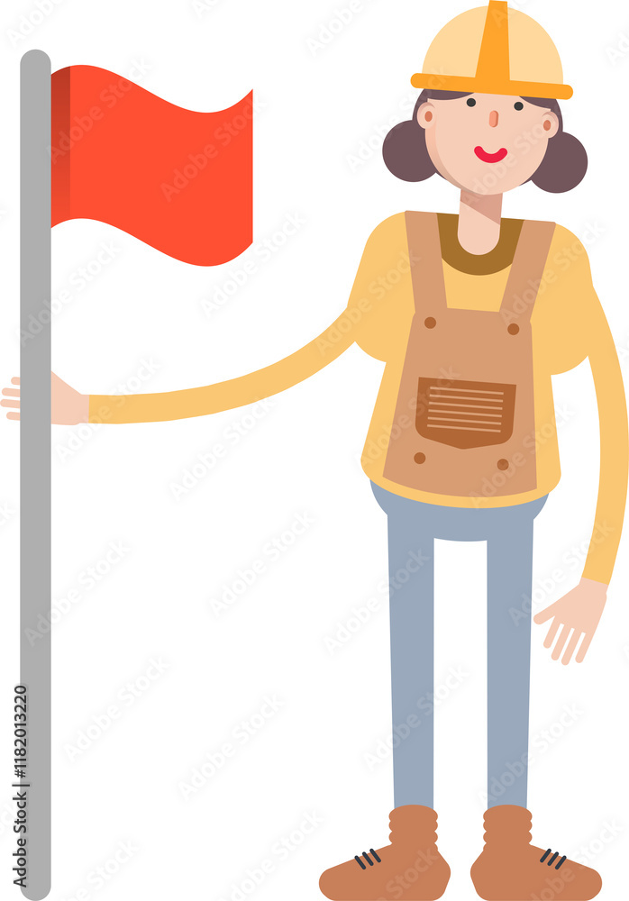 Woman Engineer Character Standing with Flag Pole
Woman Engineer Character Standing with Flag Pole