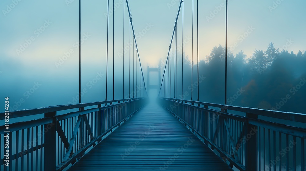 Obraz premium Bridge over the river in a foggy morning
