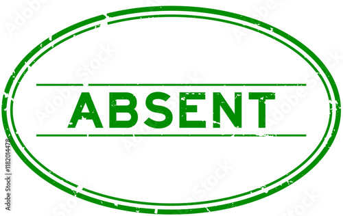 Grunge green absent word oval rubber seal stamp on white background