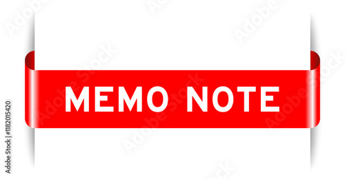 Red color inserted label banner with word memo note on white background