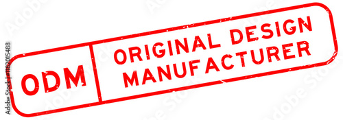 Grunge red ODM Original design manufacturer word square rubber seal stamp on white background