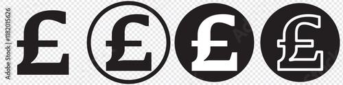 British Pound Sterling currency or pound symbol. UK pound sterling currency circle icon set, solid and outline design, simple to use for business needs and to complement presentations.